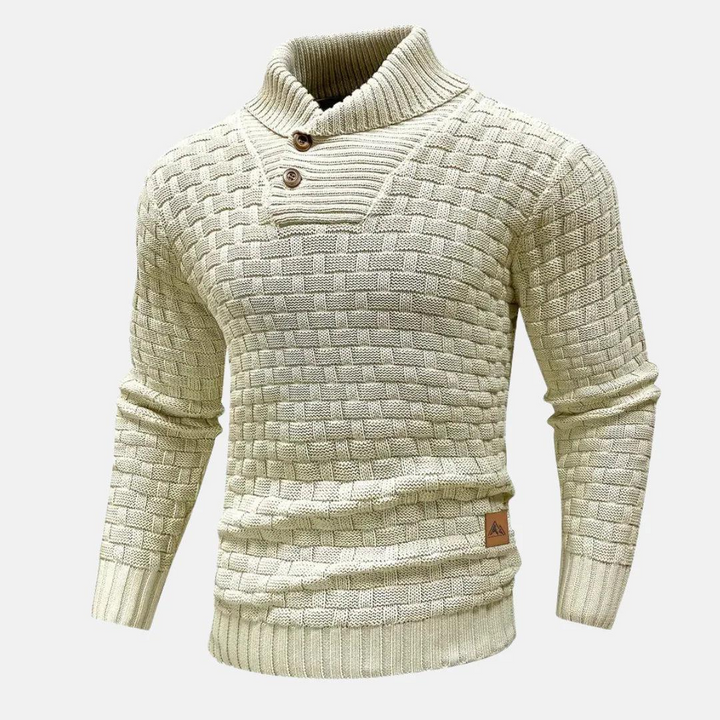 Herren Strickpullover mit Knopfleiste und hohem Kragen-Men Sweaters-Alpenkind