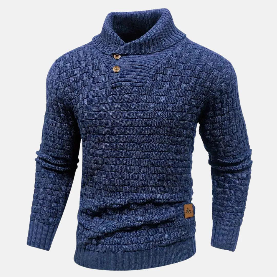 Herren Strickpullover mit Knopfleiste und hohem Kragen-Men Sweaters-Alpenkind