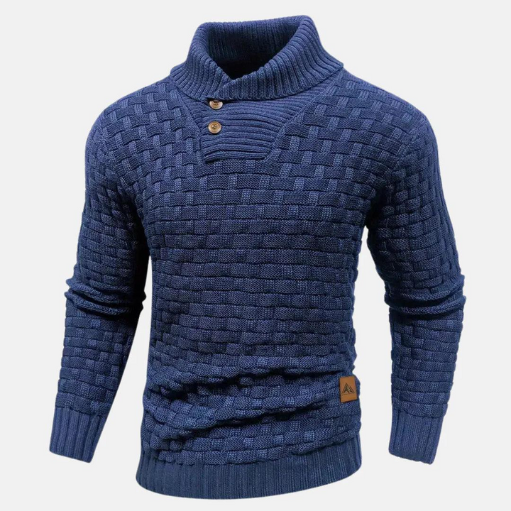 Herren Strickpullover mit Knopfleiste und hohem Kragen-Men Sweaters-Alpenkind