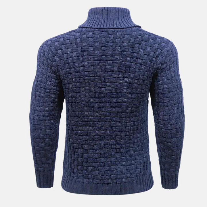Herren Strickpullover mit Knopfleiste und hohem Kragen-Men Sweaters-Alpenkind