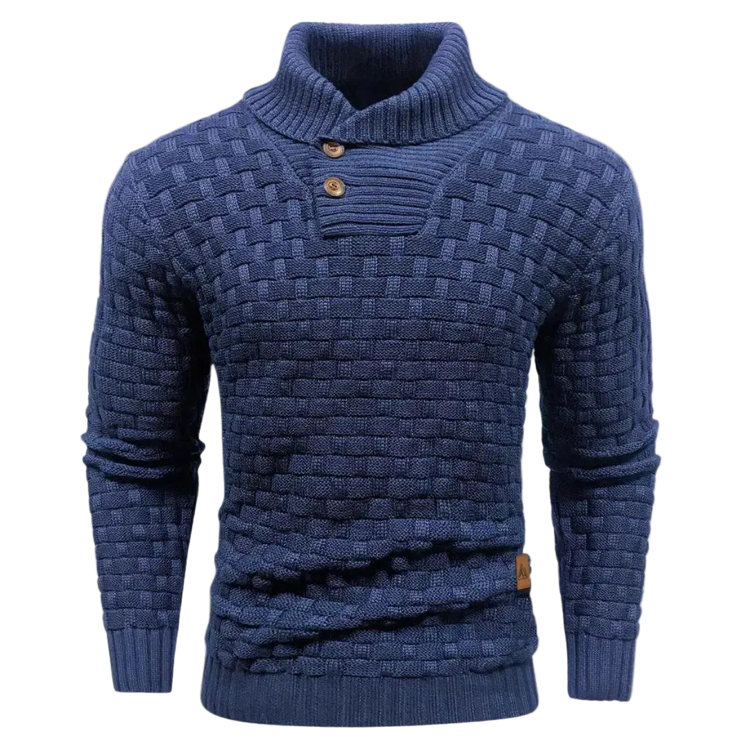 Herren Strickpullover mit Knopfleiste und hohem Kragen-Men Sweaters-Alpenkind
