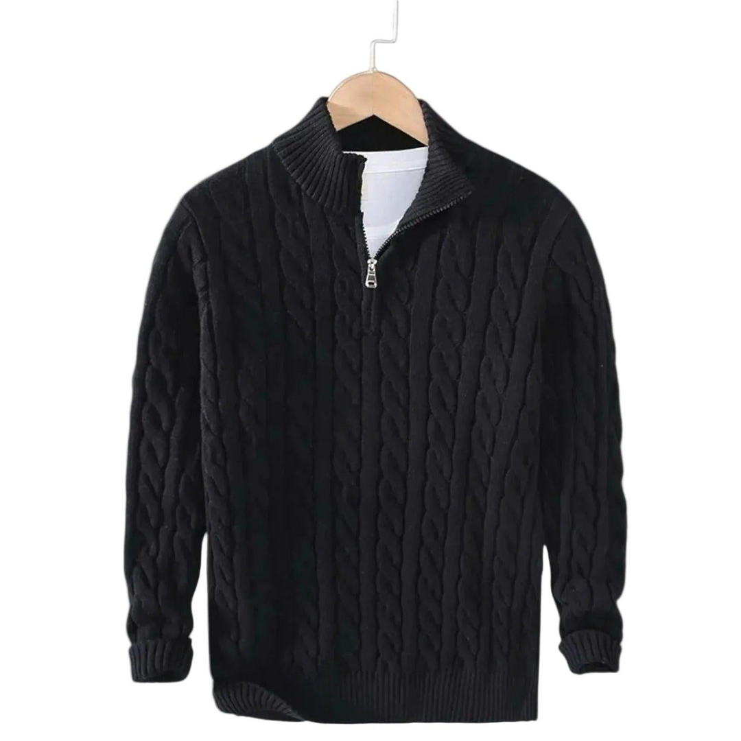 Herren Strickpullover mit Zopfmuster und Stehkragen-Men Sweaters-Alpenkind