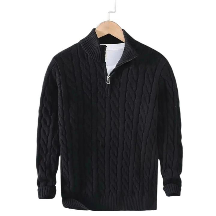 Herren Strickpullover mit Zopfmuster und Stehkragen-Men Sweaters-Alpenkind