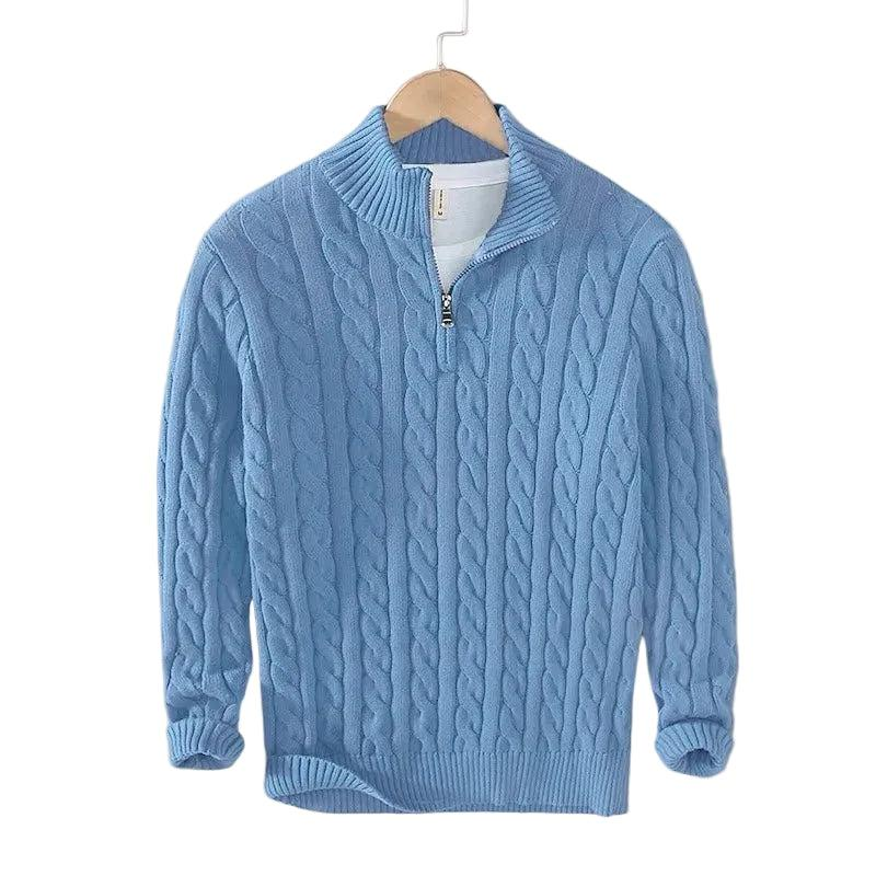 Herren Strickpullover mit Zopfmuster und Stehkragen-Men Sweaters-Alpenkind