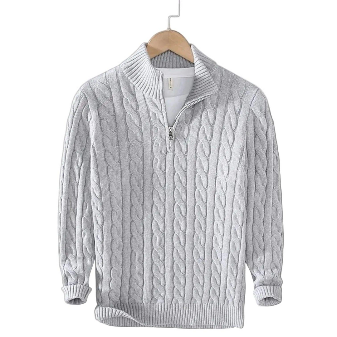 Herren Strickpullover mit Zopfmuster und Stehkragen-Men Sweaters-Alpenkind