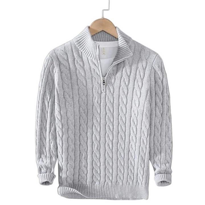 Herren Strickpullover mit Zopfmuster und Stehkragen-Men Sweaters-Alpenkind
