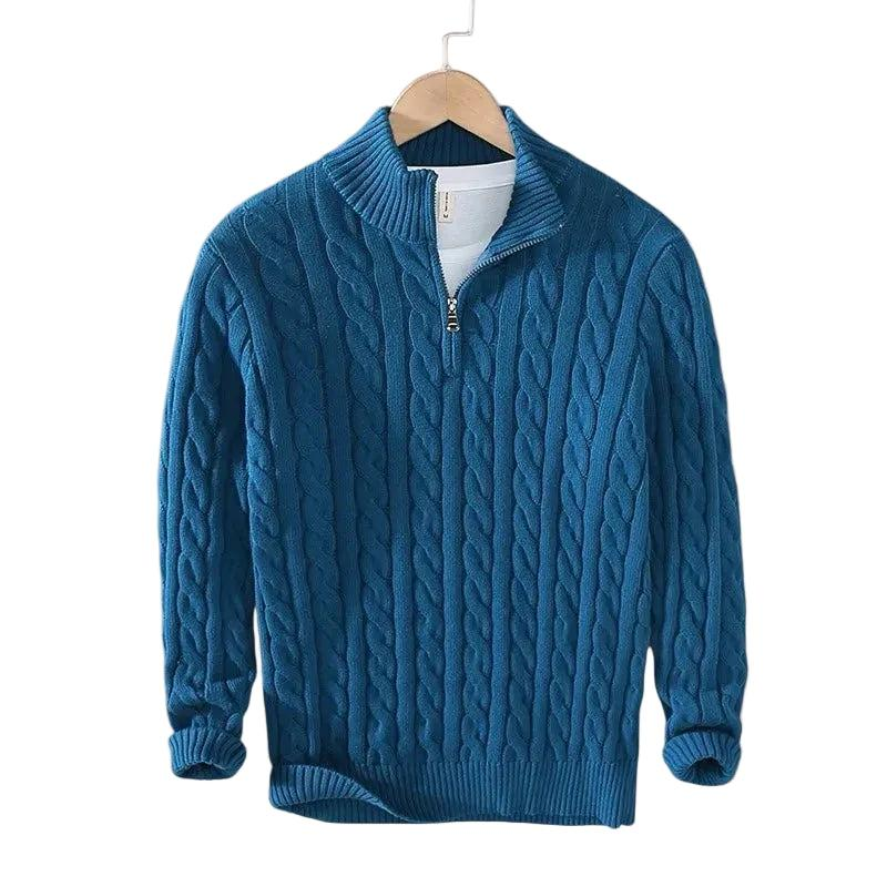 Herren Strickpullover mit Zopfmuster und Stehkragen-Men Sweaters-Alpenkind