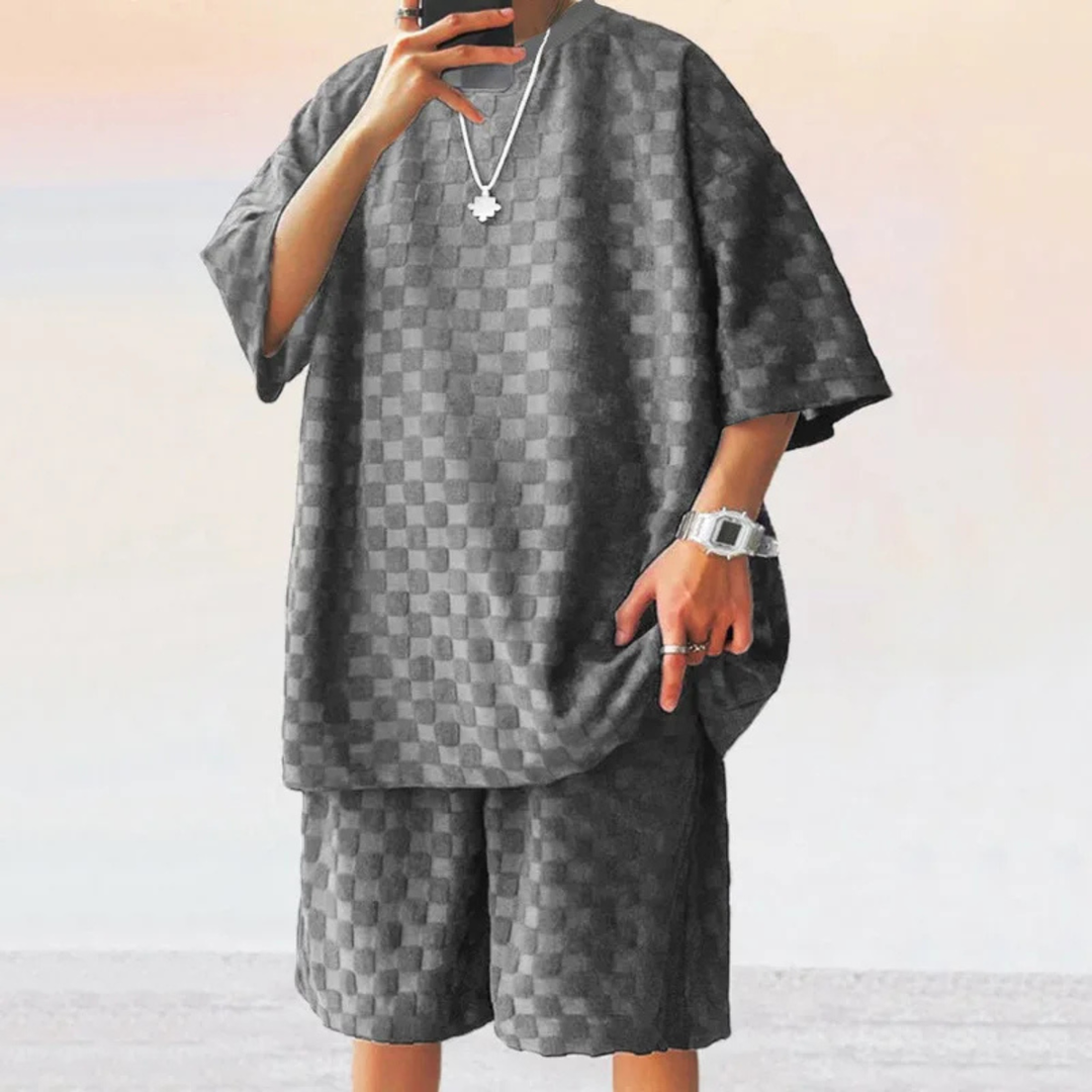 Herren Strukturmuster Kurzarm-Set mit Rundhalsausschnitt-Men Sets-Alpenkind