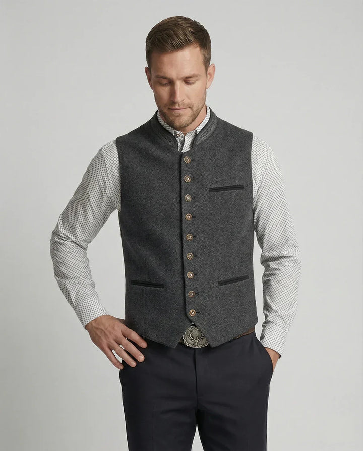 Herren Weste mit Stehkragen und Knopfleiste-Men vest-Alpenkind