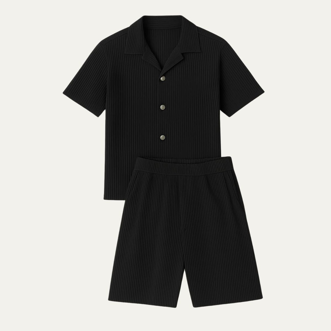 Herren Zweiteiler mit Kurzarmhemd und Shorts mit Strukturmuster-Men Sets-Alpenkind
