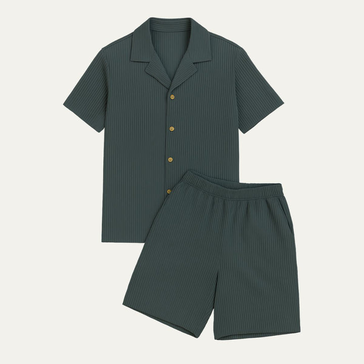 Herren Zweiteiler mit Kurzarmhemd und Shorts mit Strukturmuster-Men Sets-Alpenkind