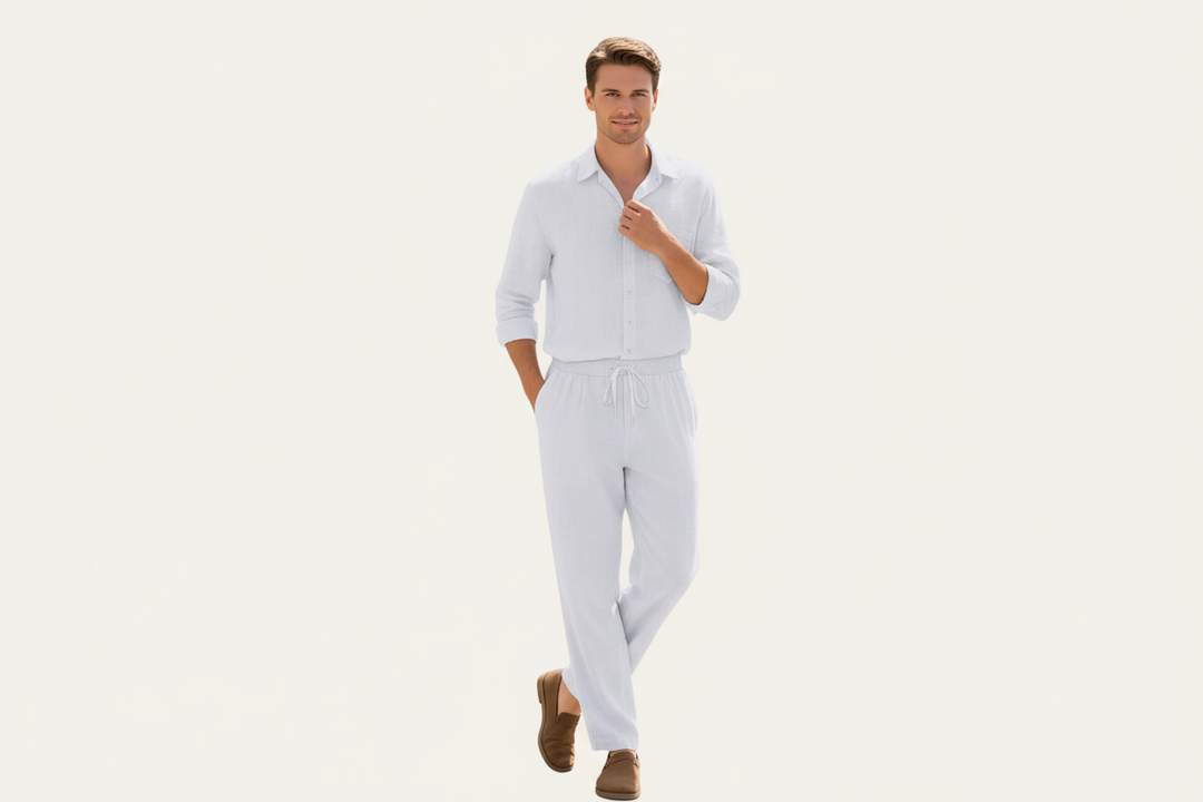 Herren Zweiteiler mit Langarmhemd und Hose mit strukturierter Oberfläche-Men Sets-Alpenkind