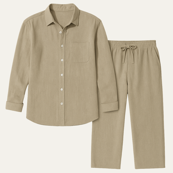 Herren Zweiteiler mit Langarmhemd und Hose mit strukturierter Oberfläche-Men Sets-Alpenkind