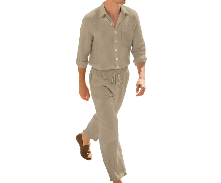 Herren Zweiteiler mit Langarmhemd und Hose mit strukturierter Oberfläche-Men Sets-Alpenkind