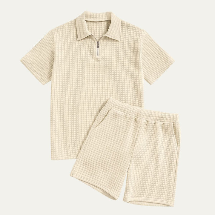 Herren Zweiteiliges Set mit Kurzarmshirt und Shorts mit Struktur-Men Sets-Alpenkind