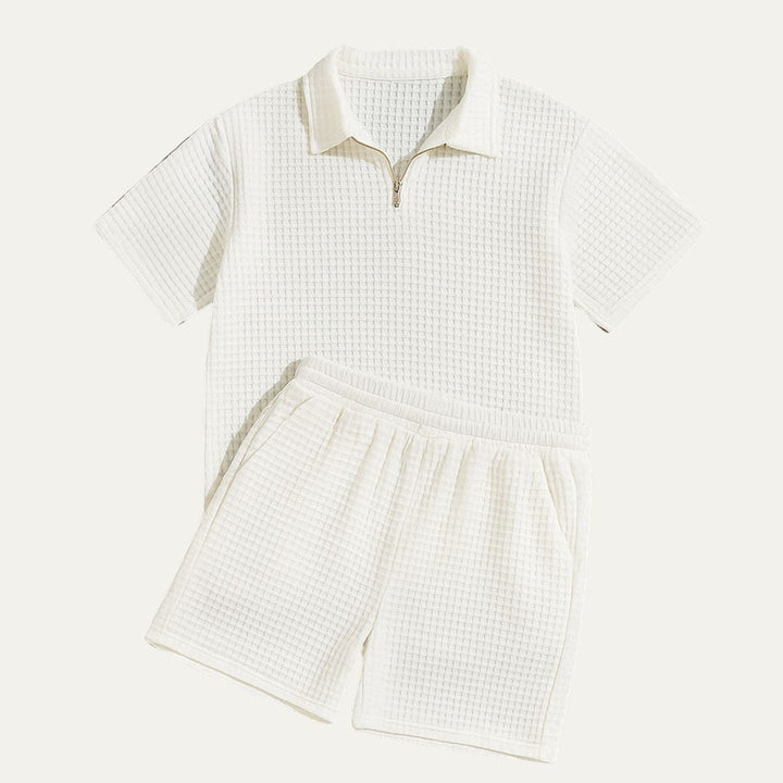 Herren Zweiteiliges Set mit Kurzarmshirt und Shorts mit Struktur-Men Sets-Alpenkind