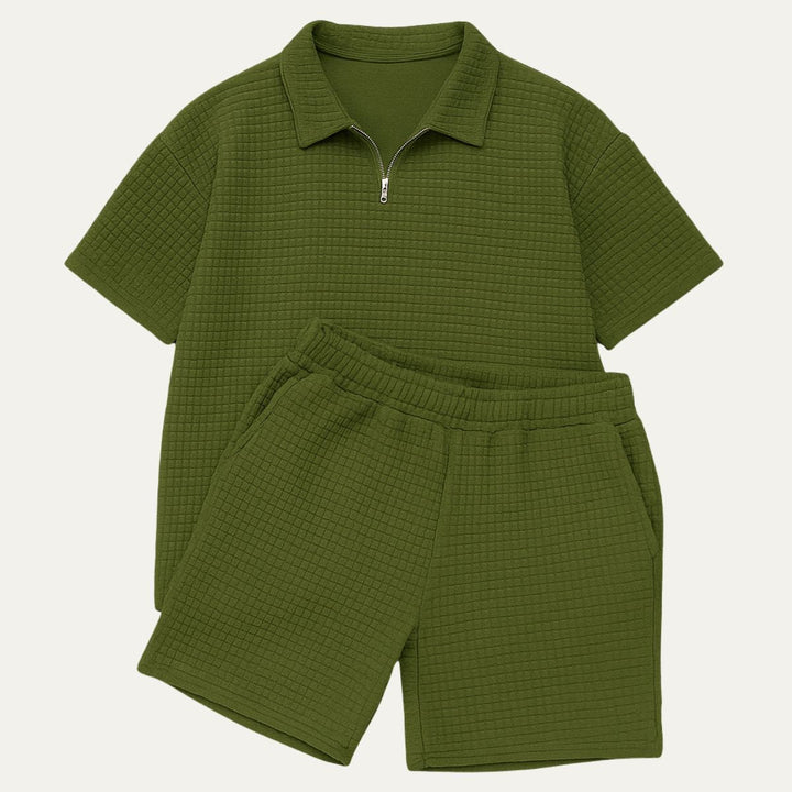 Herren Zweiteiliges Set mit Kurzarmshirt und Shorts mit Struktur-Men Sets-Alpenkind