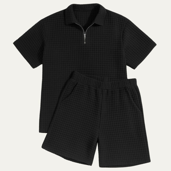 Herren Zweiteiliges Set mit Kurzarmshirt und Shorts mit Struktur-Men Sets-Alpenkind
