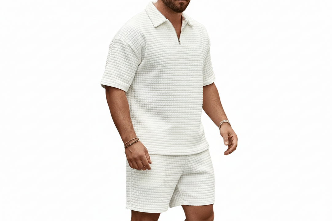 Herren Zweiteiliges Set mit Kurzarmshirt und Shorts mit Struktur-Men Sets-Alpenkind