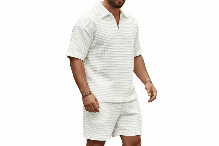 Herren Zweiteiliges Set mit Kurzarmshirt und Shorts mit Struktur-Men Sets-Alpenkind