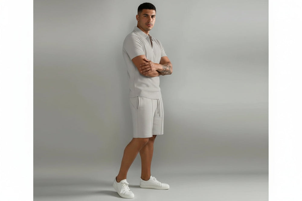 Herren Zweiteiliges Set Poloshirt mit Reißverschluss und kurze Hose-Men Sets-Alpenkind