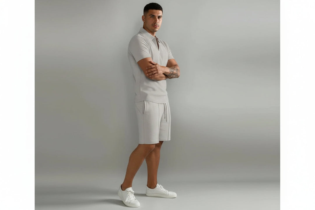 Herren Zweiteiliges Set Poloshirt mit Reißverschluss und kurze Hose-Men Sets-Alpenkind