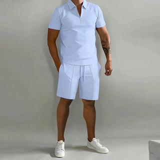 Herren Zweiteiliges Set Poloshirt mit Reißverschluss und kurze Hose-Men Sets-Alpenkind