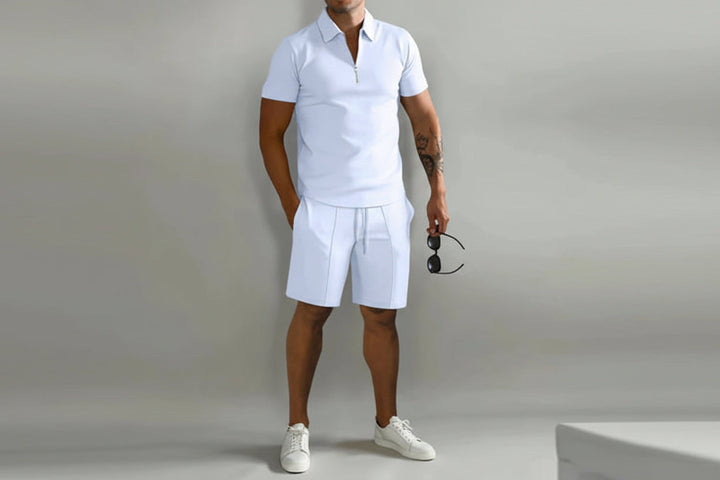 Herren Zweiteiliges Set Poloshirt mit Reißverschluss und kurze Hose-Men Sets-Alpenkind