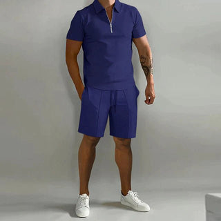 Herren Zweiteiliges Set Poloshirt mit Reißverschluss und kurze Hose-Men Sets-Alpenkind
