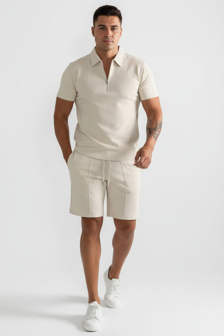 Herren Zweiteiliges Set Poloshirt mit Reißverschluss und kurze Hose-Men Sets-Alpenkind