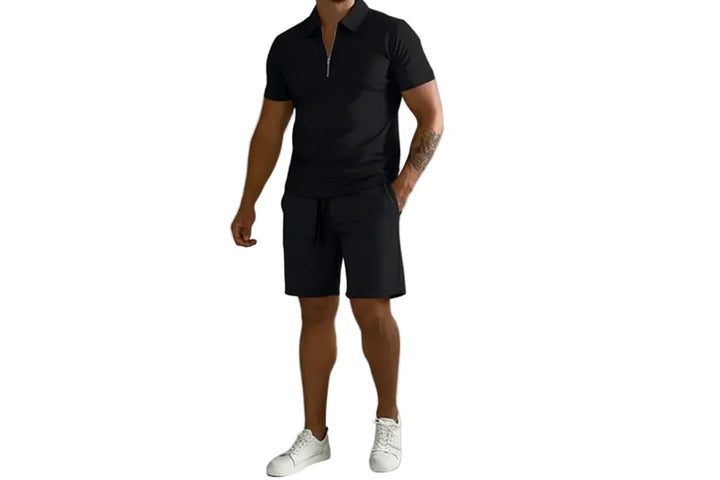 Herren Zweiteiliges Set Poloshirt mit Reißverschluss und kurze Hose-Men Sets-Alpenkind