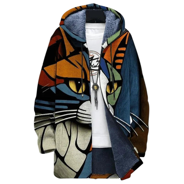 Herrenjacke mit Kapuze, Reißverschluss und durchgehendem Grafikmuster-Men Jackets-Alpenkind