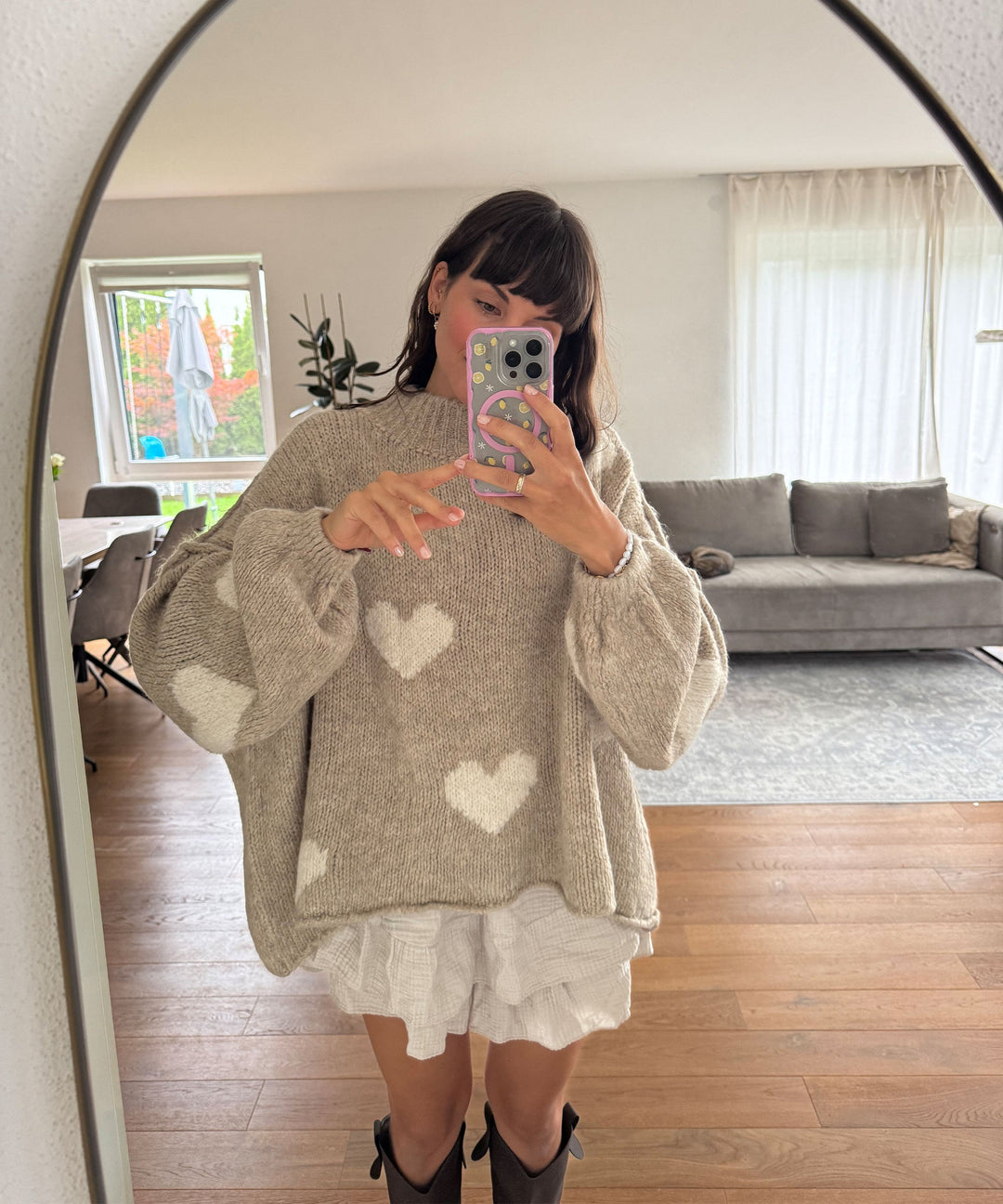 Oversize Pullover Nata Herz Taupe Beige