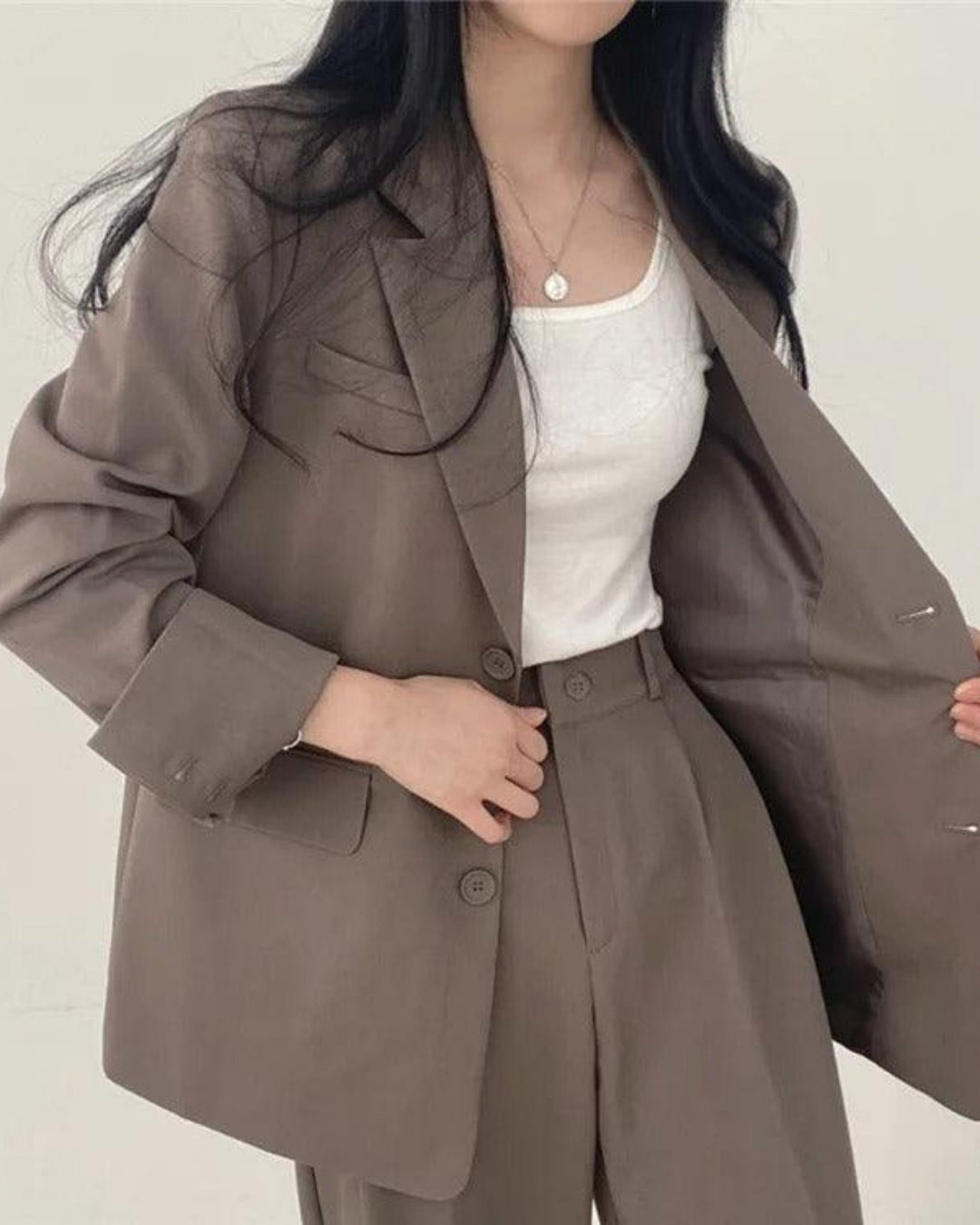 Hosenanzug Set mit Long-Blazer und Hose – Oversize Damen Set