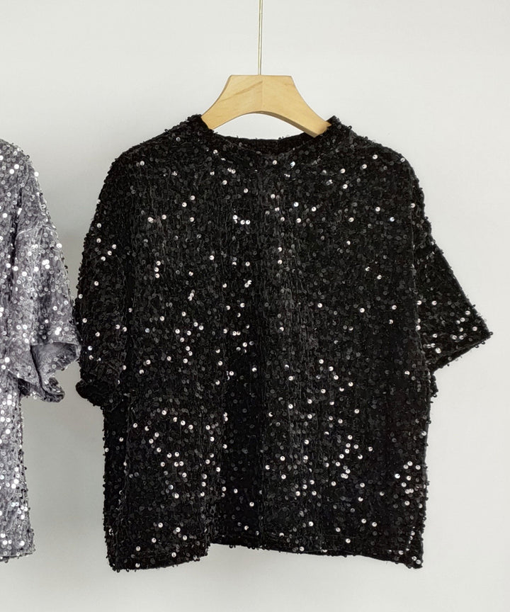 Pailletten T-Shirt Lilli Schwarz Ladypolitan ♡