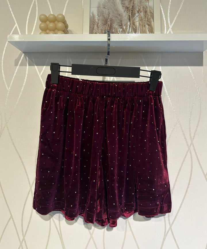Samt Shorts Lia mit Strass Weinrot Ladypolitan ♡
