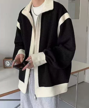 Elias | Herren Pulloverjacke mit Kontrastbesatz und Knopfleiste