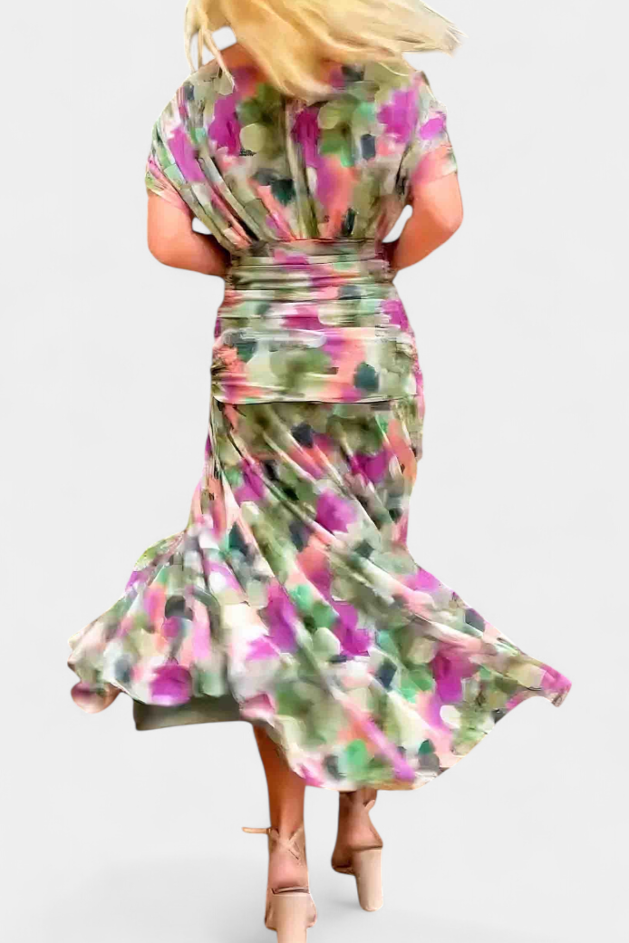 Damen-Maxikleid mit V-Ausschnitt und Blumenmuster