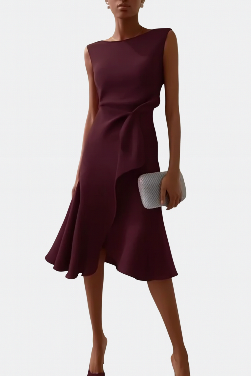 Ärmelloses Midikleid für Damen mit drapiertem, asymmetrischem Saum