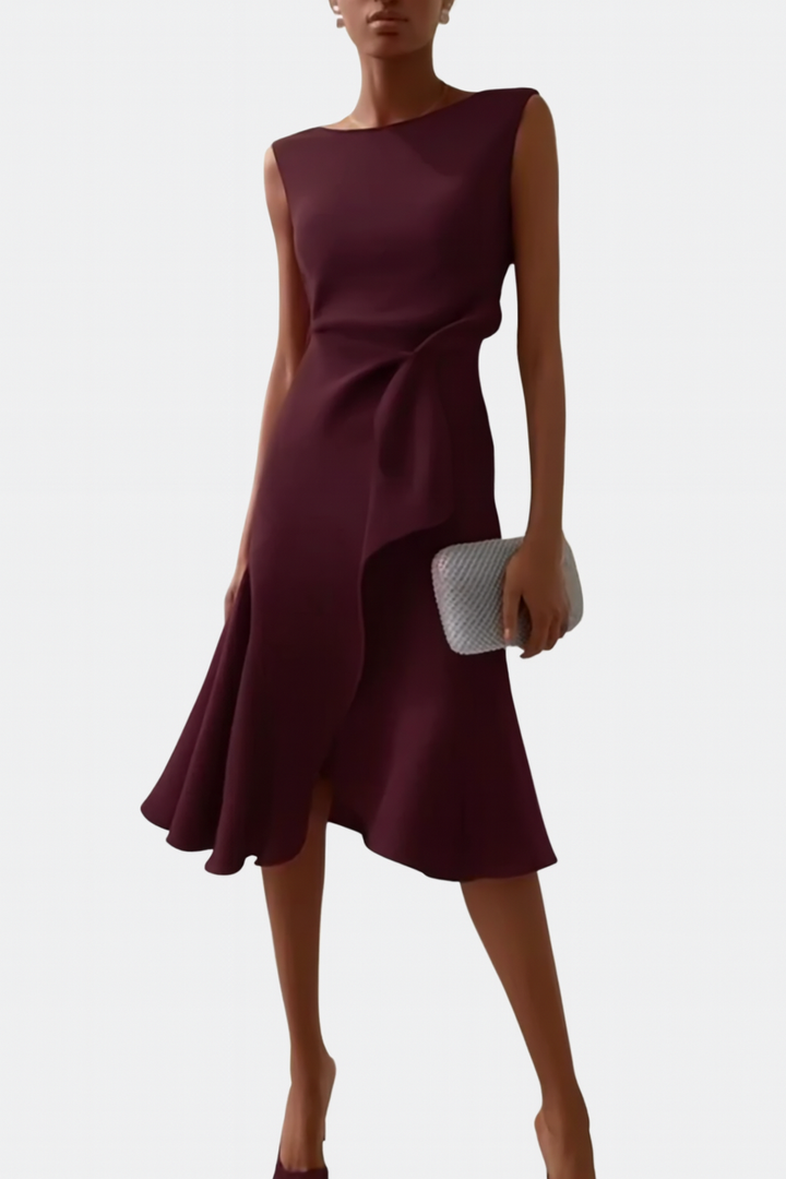 Ärmelloses Midikleid für Damen mit drapiertem, asymmetrischem Saum