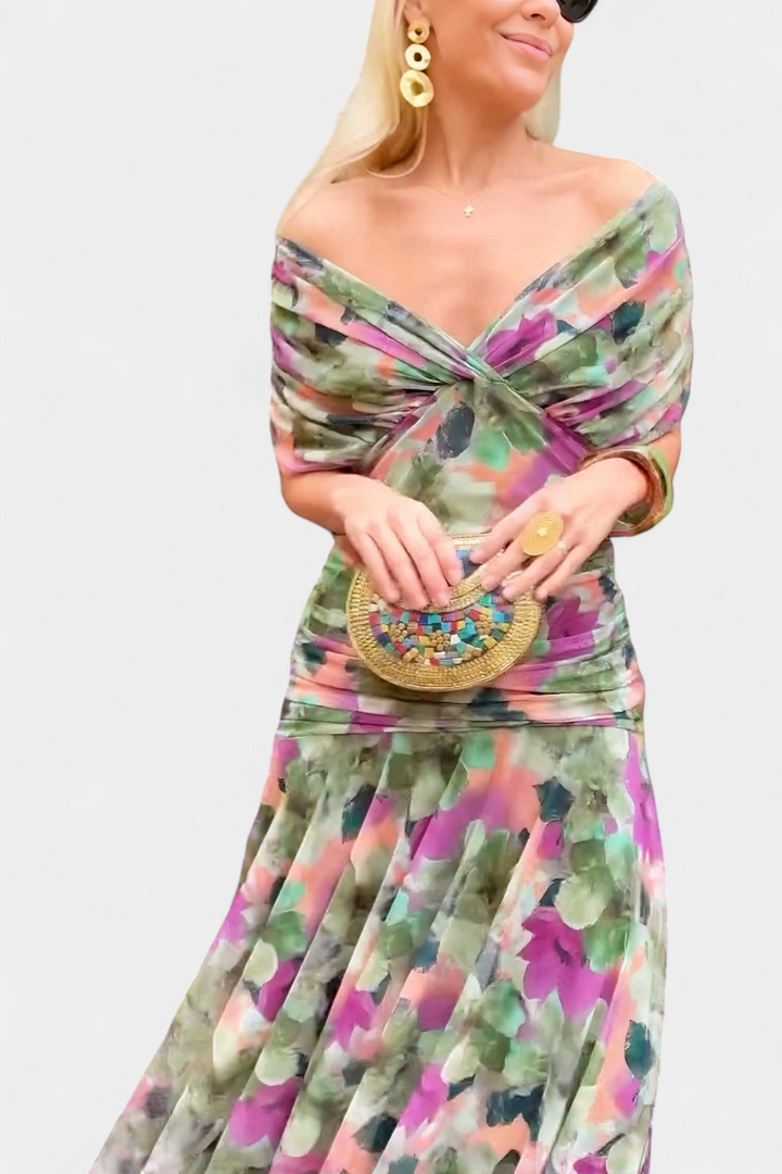 Paula – Elegant Off-Shoulder Draped Dress for Women - Image 22