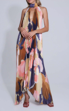 Claudia | Damen plissiertes ärmelloses Maxikleid