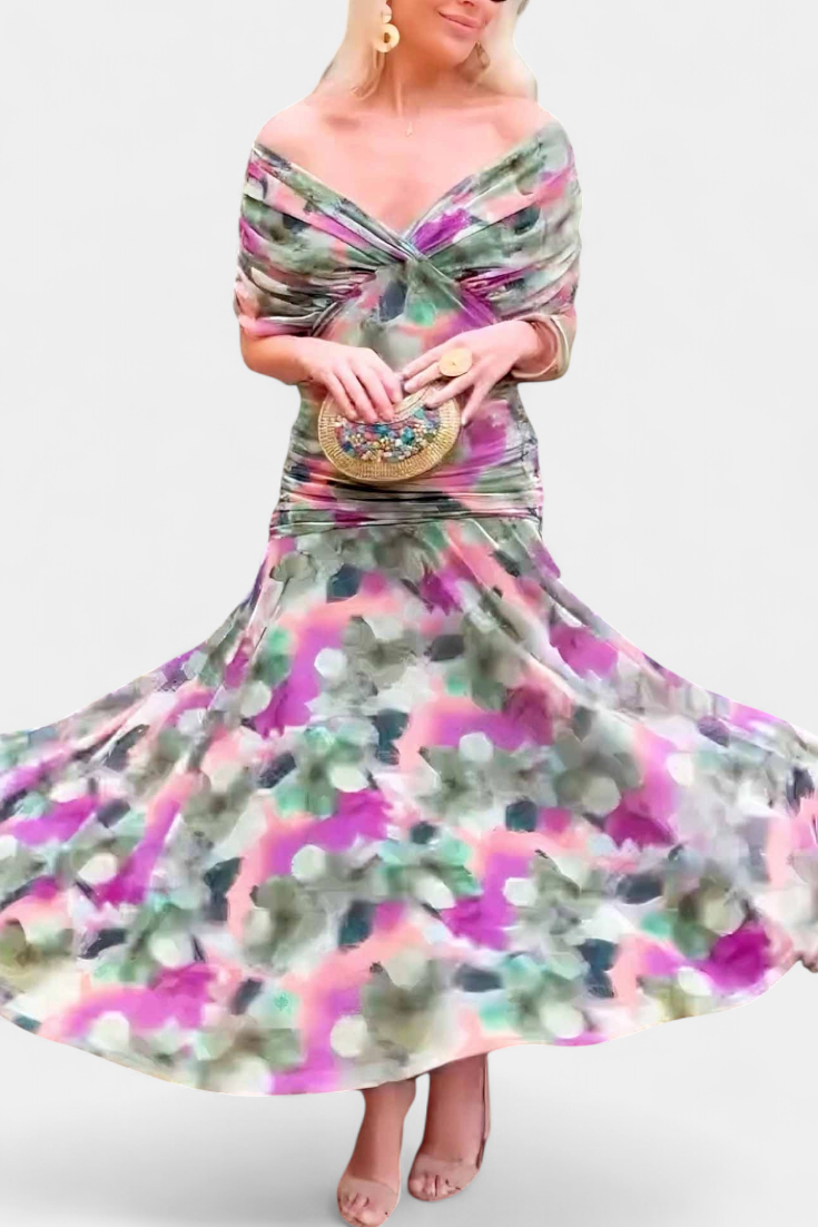 Damen-Maxikleid mit V-Ausschnitt und Blumenmuster