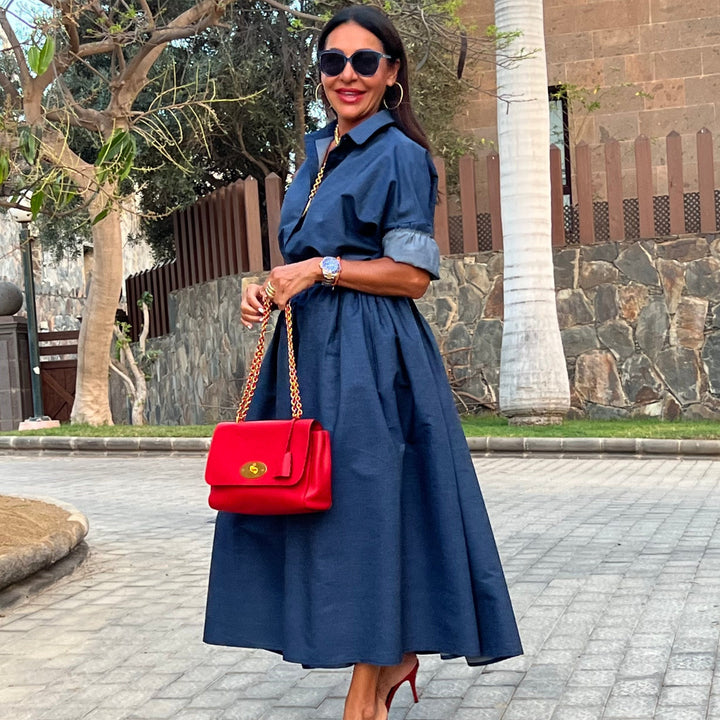 Damenkleid aus ägyptischer Baumwolle in Denim