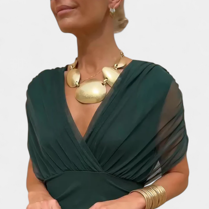 Damen-Maxikleid mit V-Ausschnitt und Blumenmuster