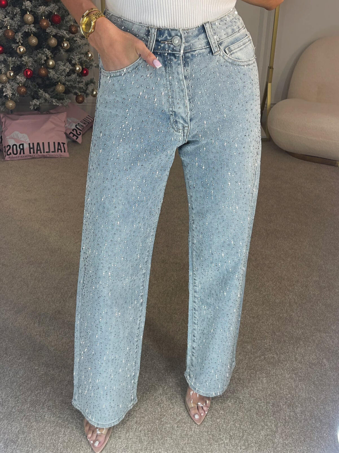 Damenjeans mit Glitzer weitem Bein