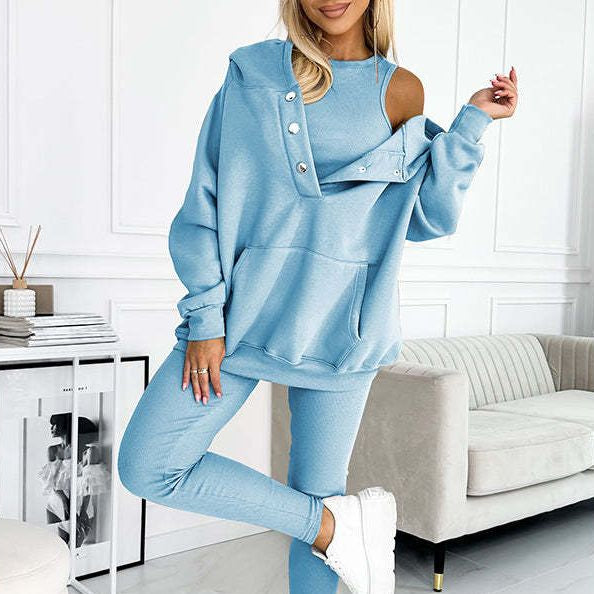 Damen 3-teiliges Loungewear-Set Hoodie