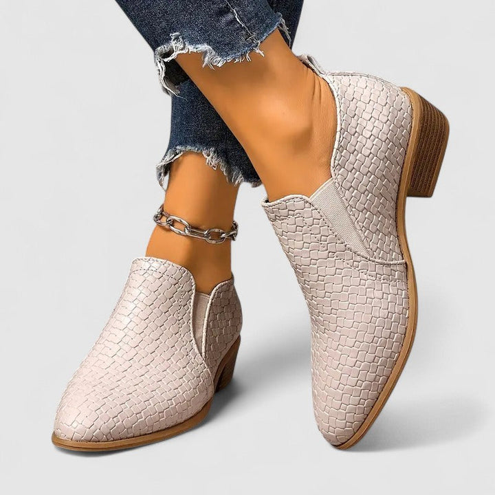 Damen loafers Kroko-Optik Blockabsatz