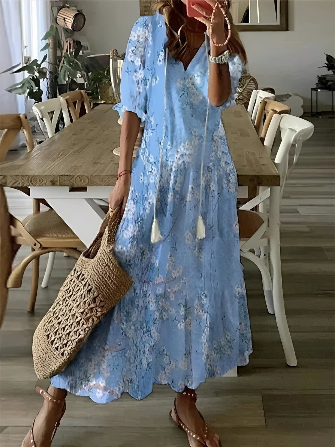 Esther - Bohemian-Maxikleid mit halblangen Ärmeln für Damen
