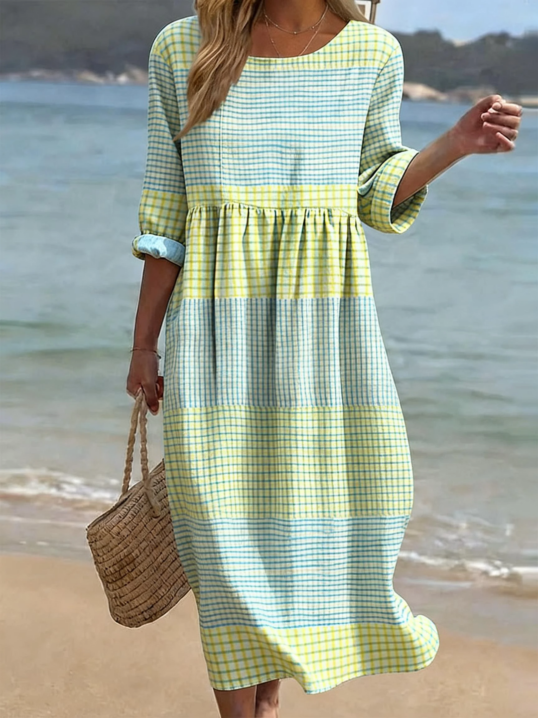 Lila – Casual cotton-linen Midi Dress for Women - Image 1
